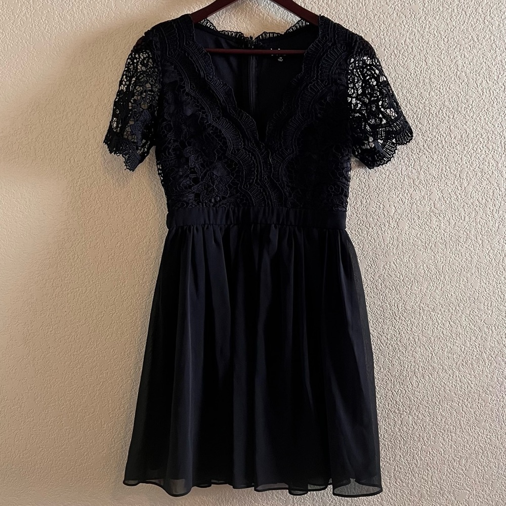 Lulus Angel in Disguise Black Lace Skater Dress Size Medium